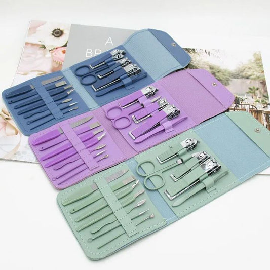 16-in-1 Stainless Steel Nail Cutter Set | Professional Manicure & Pedicure Kit with Folding Travel Case
